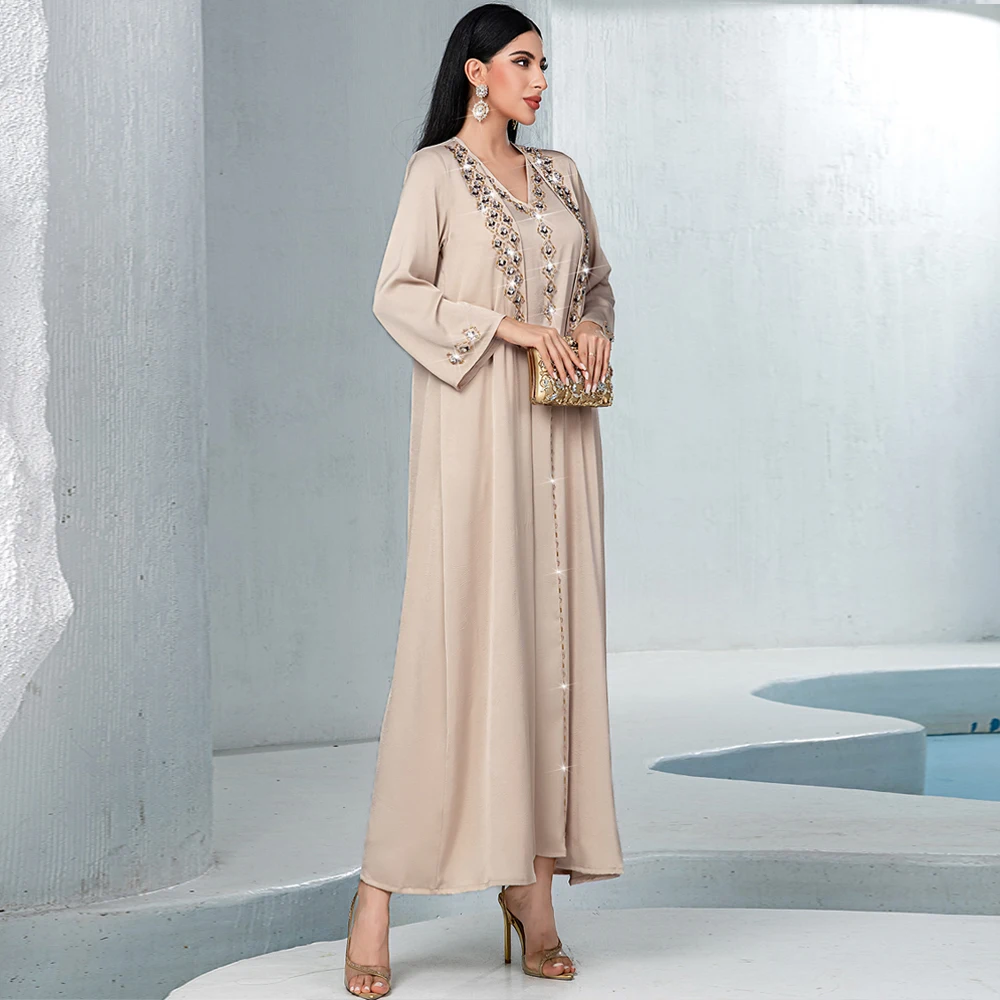 Eid 2 Piece Set with Inner Dress Party Abaya Women Ramadan Cardigan Long Dress Suits Kaftan Vestidos Largos Robe Jalabiya Kebaya