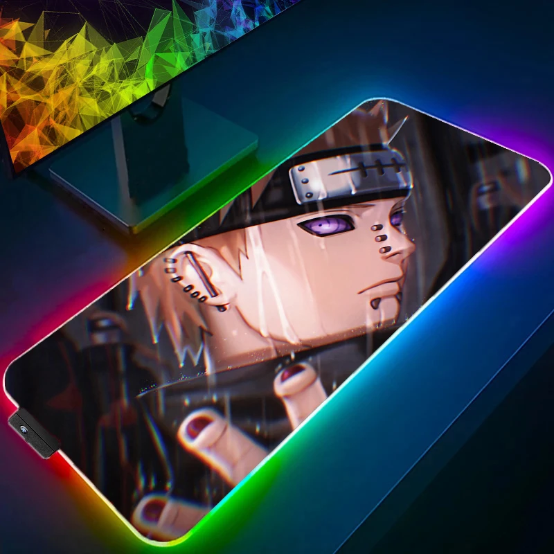 RGB Naruto Pain Mouse Pad gamer Large LED Keyboard NonSlip Rubber Computer Carpet Desk Mat PC Gamer Backlight HD Anime MousePad