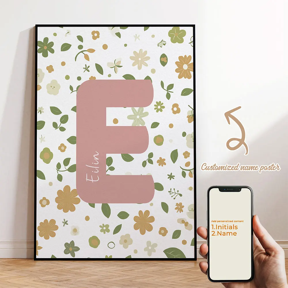 

Initial Name Custom Fresh Flower Wall Art Prints Canvas Painting Poster Picture For Living Bedroom Play Kids Room Home Decor