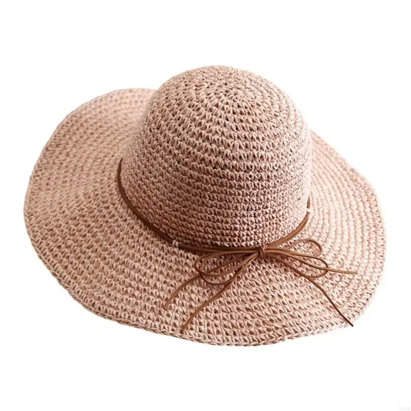 Foldable Straw Hat for Women Outdoor Event Sun Protective Fisherman Hat for Vacation Beach Travel Outfit Enhancer Y08E