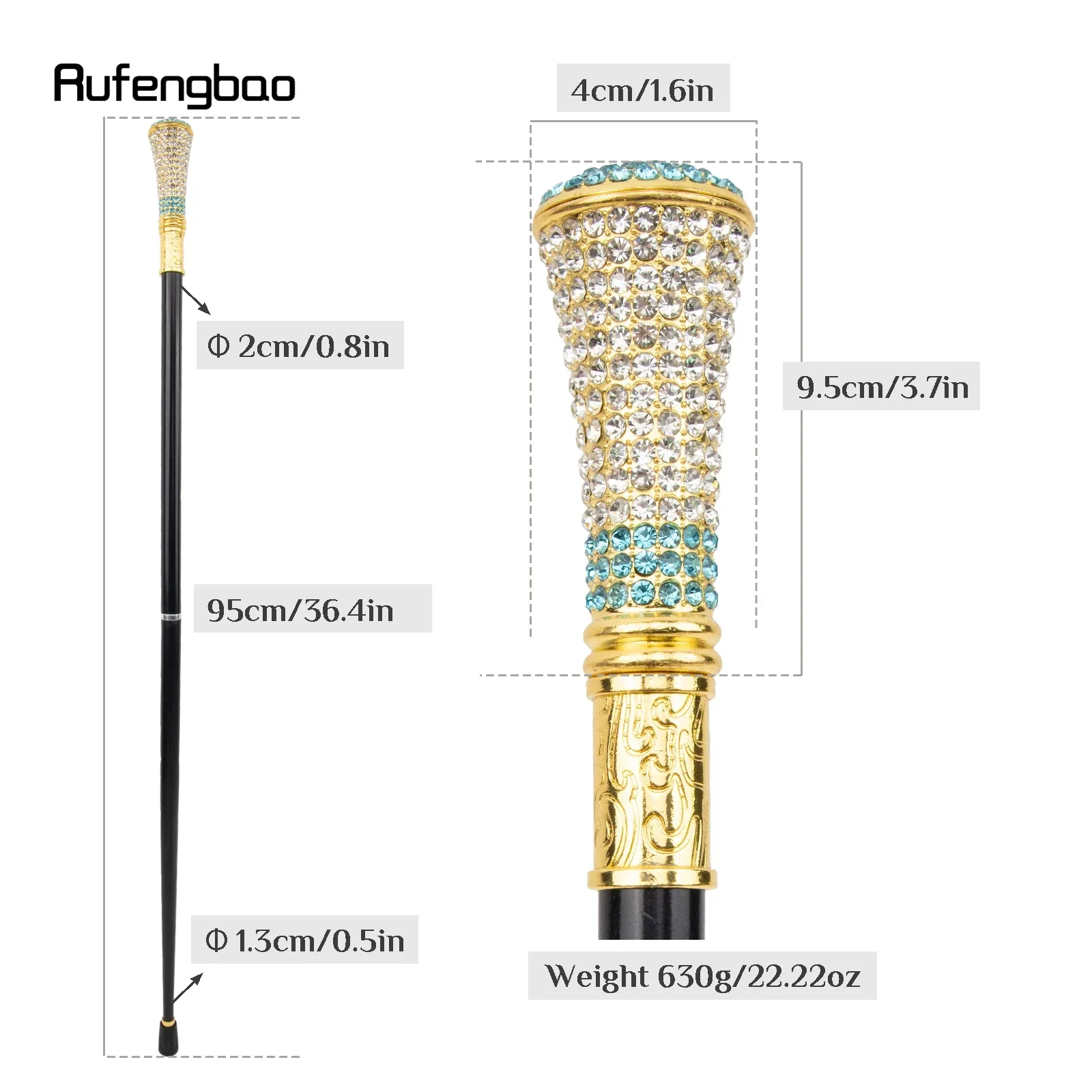 Golden Green Artificial Diamond Walking Cane Fashion  Stage Cane Decorative Stick  Cane Cosplay And Parties, For Cosplay & Party
