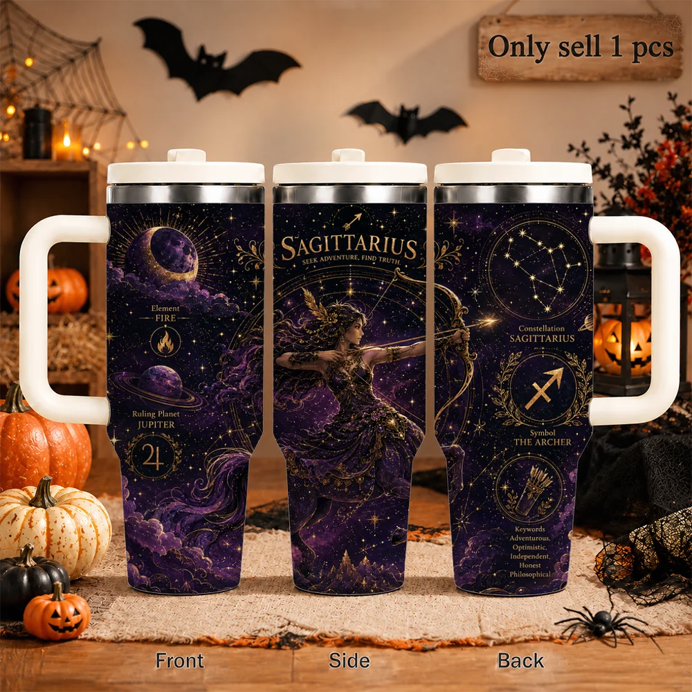 Celestial Zodiac Constellations Vacuum Flasks 40oz Tumbler with Handle and Straw Stainless Steel Insulated Travel Mug Water Cup