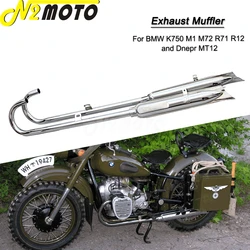 Motorcycle Chrome Front & Rear Retro 750cc Exhaust Muffler Pipes 24/32 HP Engine Part for BMW Ural K750 M1 M72 R71 R12 Fishtail