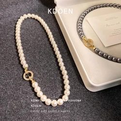 French Elegant Imitation Pearl Beaded Chain with Micro Set Zircon Round Buckle Necklace 2024 New Jewelry Accessories for Womens