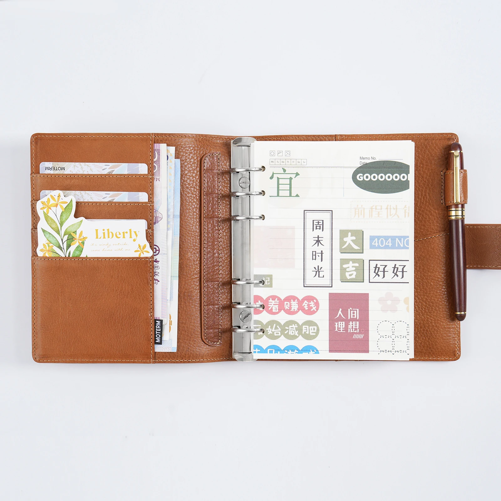 Moterm Personal Wide Size Elite Rings Planner without Big Back Pocket Vegetable Tanned Notebook with 25mm Rings Organizer Diary