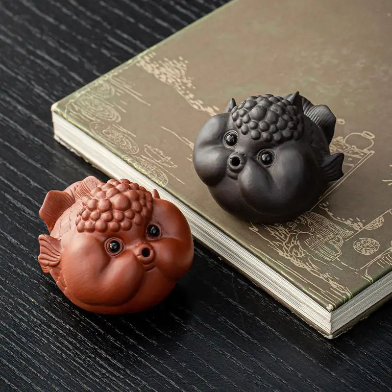 1Pcs Teaset Accessories Purple Clay Red Mud Bubble Fish Tea Pet Can Raise Bubble Spitting Small Fish Tea Table Ornaments