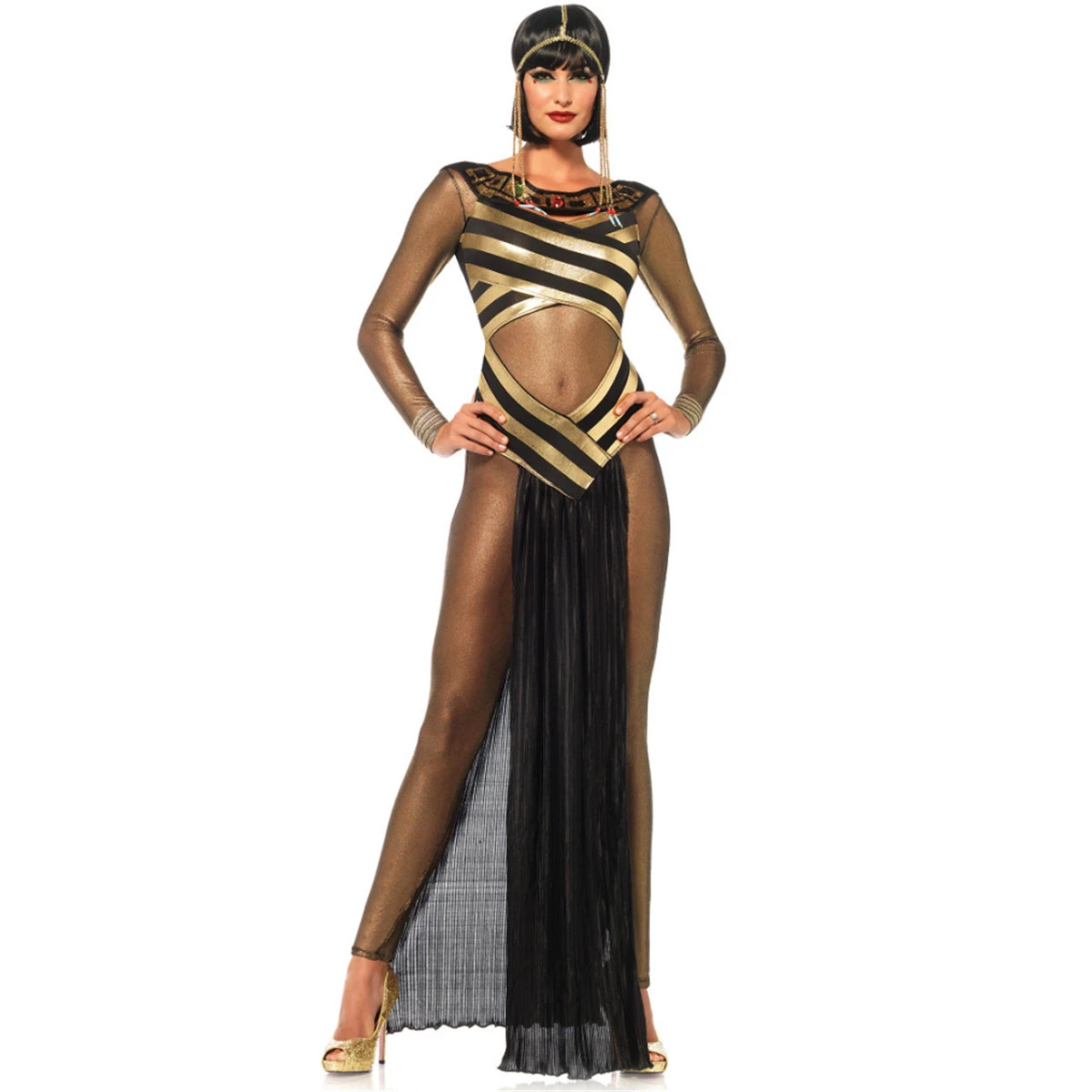 

High Quality Adults Women Girl Carnival Party Halloween Sexy Golden Egyptian Goddess Cleopatra Fancy Dress Queen Cosplay Costume