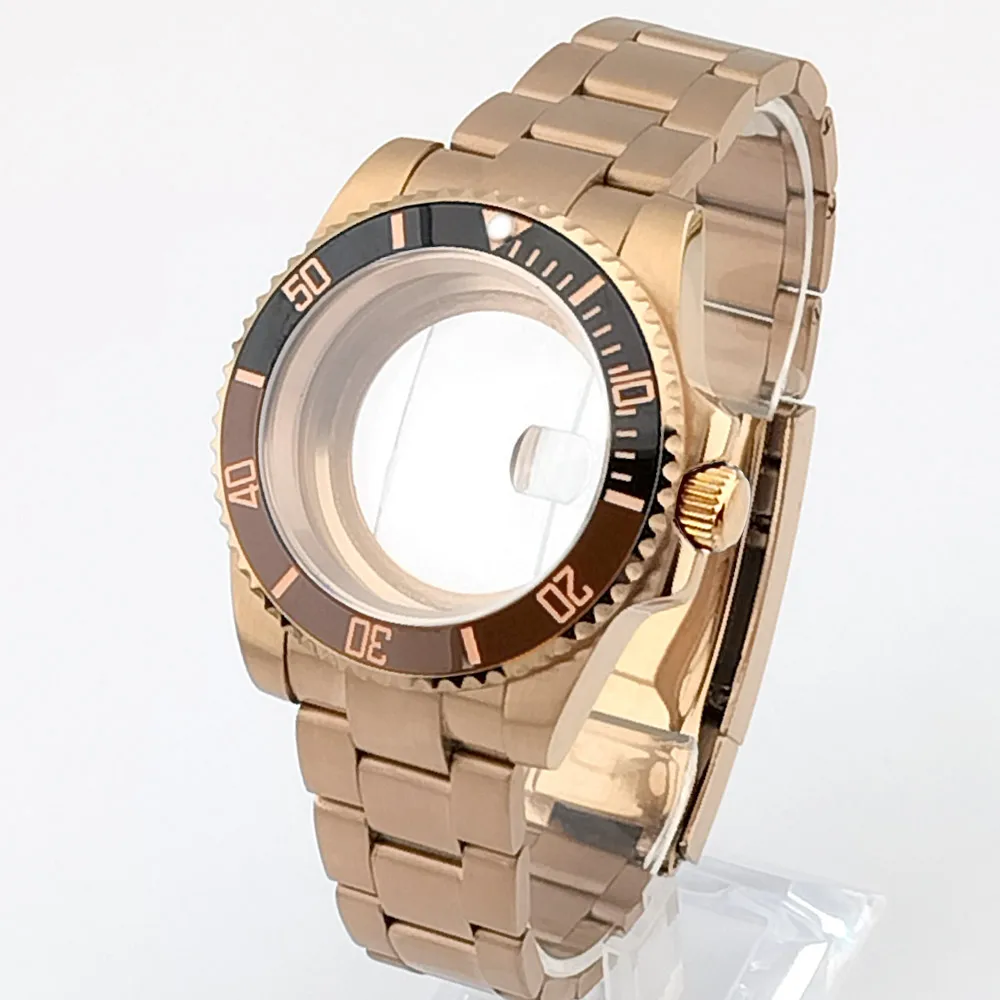 40.5 مللي متر حافظة ساعة ميكانيكية تناسب NH35 NH36 حركة الياقوت عدسة الفرعية وردة من الستانليس ستيل الذهب حافظة ساعة أجزاء اكسسوارات #1