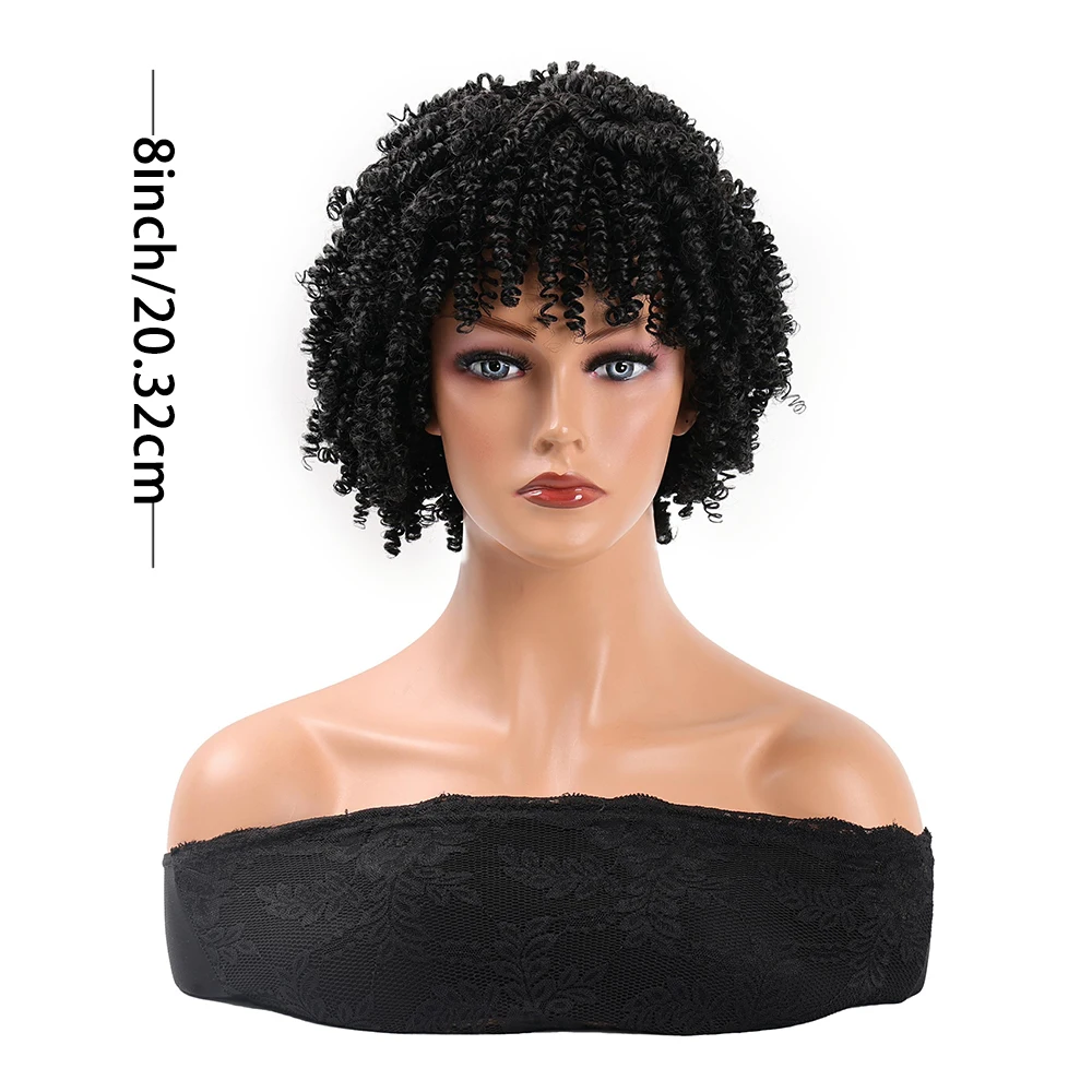 fluffy Short Kinky Curly Hair Synthetic wigs With Bangs wave Rose Net Cap Glueless cosplay wigs for women Ready to Wear hair wig