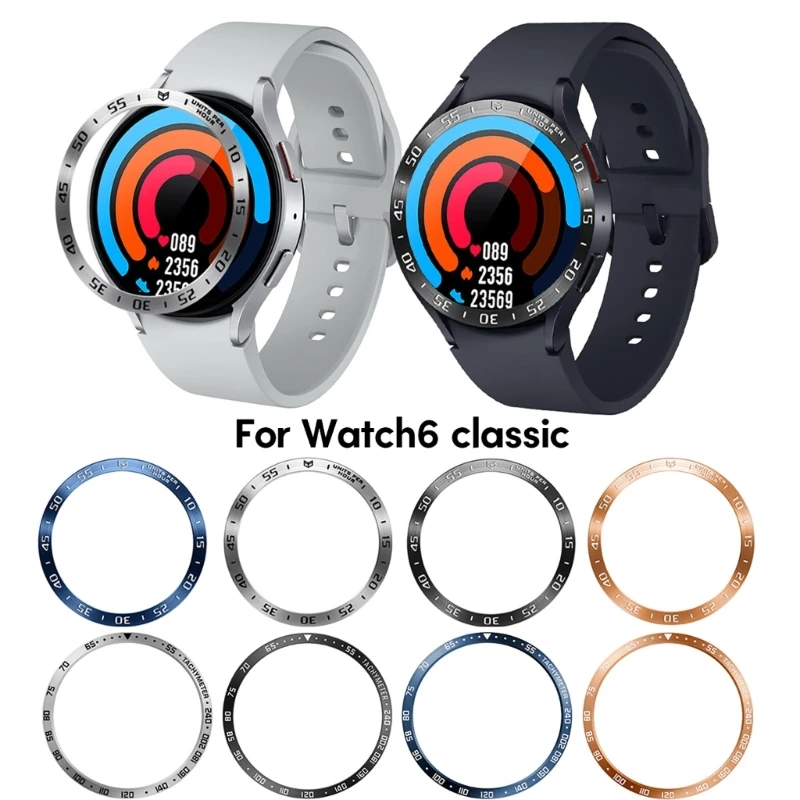 Smartwatch Case for Samsung GalaxyWatch 6Classic 43/47mm Bezel Time Scale Ring Adhesive Bumper Anti Scratch Adhesive Frame Cover