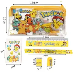 5pcs/Set Pikachu Pokemon Anime Stationary Set Cartoon Pencil Ruler Eraser Pencil Sharpener Mini Notebook Set Student Toys Gift