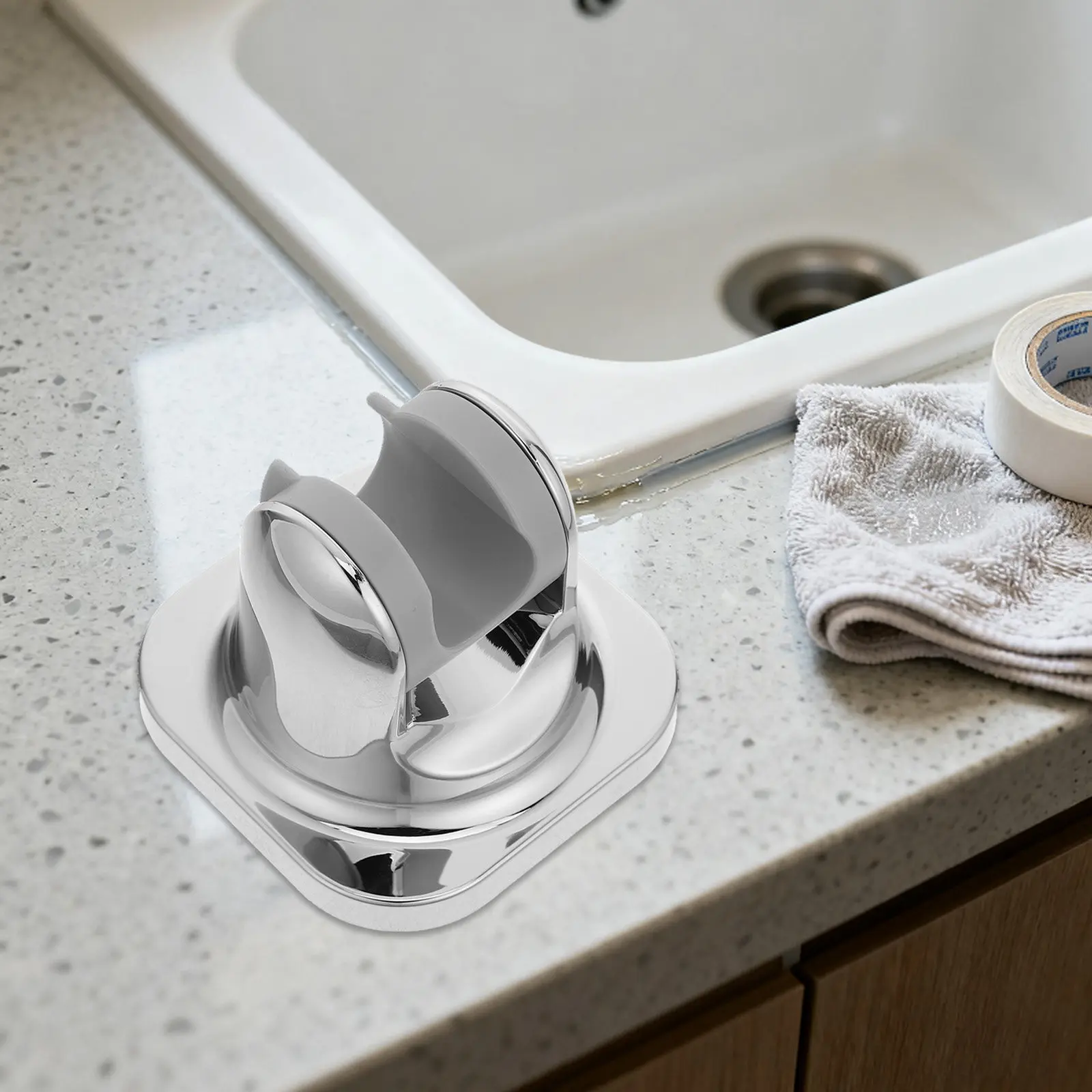 Adjustable Shower Head Holder Wall Mounted Adhesive for Tile Glass Bathroom Handheld Shower Mount Stick on Bracket Support