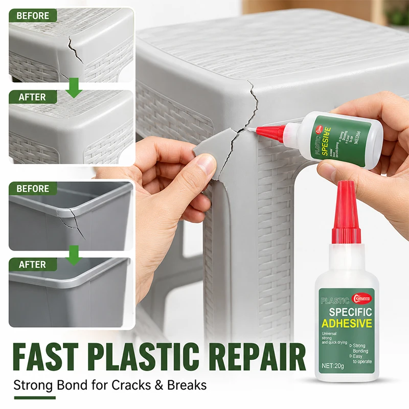 Clear Plastic Repair Adhesive, Quick-Drying Strong Glue for Models, Plastic Parts and DIY Repairs