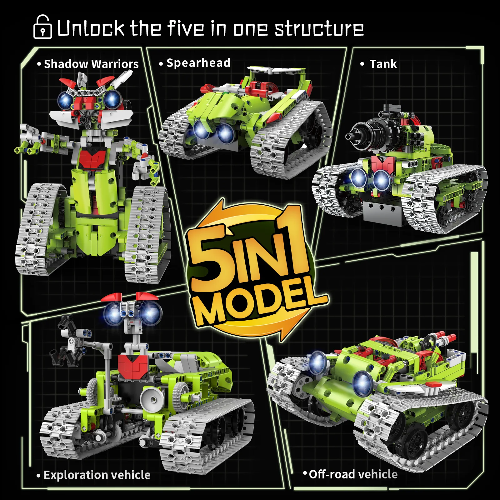 K96165 705pcs 5 in 1 Transformable Lunar Robot Building Block Set DIY Bricks Toys for Kids Boys Christmas Holiday Gifts