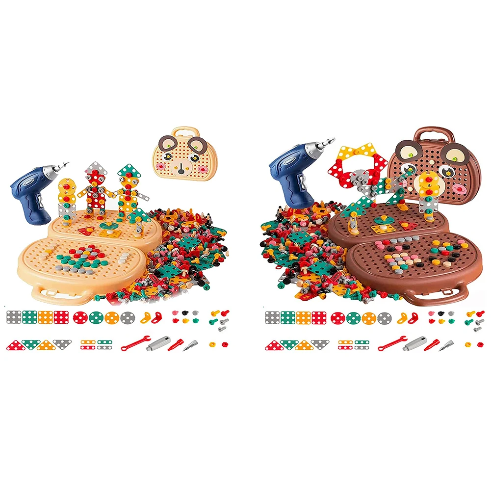 Brinquedo mosaico criativo para crianças, bloco de construção de engenharia, conjunto de construção com furadeira elétrica, ferramenta parafuso, presente, 203 peças