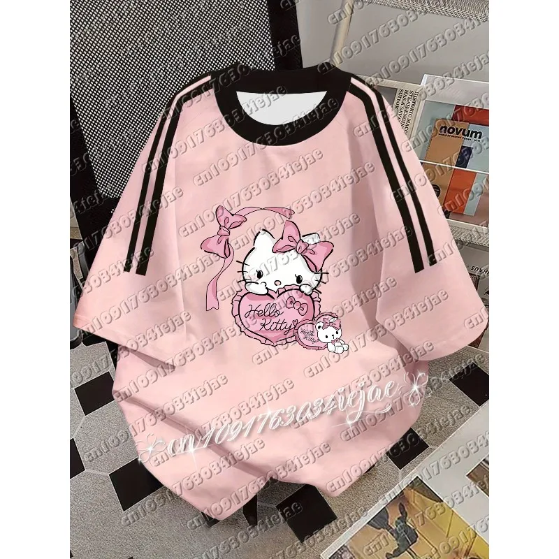Camiseta de manga corta con estampado 3D de Hello Kitty para mujer, camiseta holgada informal de verano para hombre, camiseta de gran tamaño, ropa, novedad de 2026