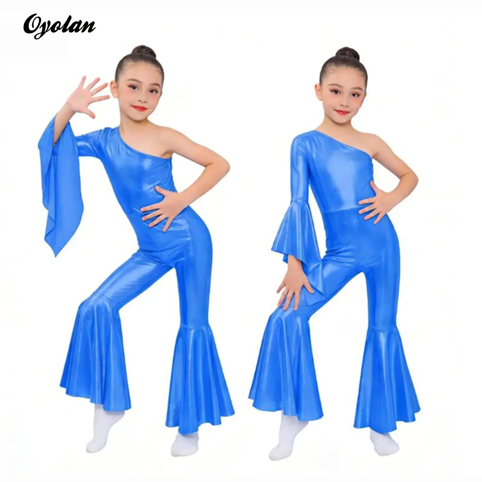 

Детский комбинезон-юнитард для девочек в стиле диско, расклешенный, ретро, для джазовых танцев, гимнастики, фигурного катания, сценических выступлений