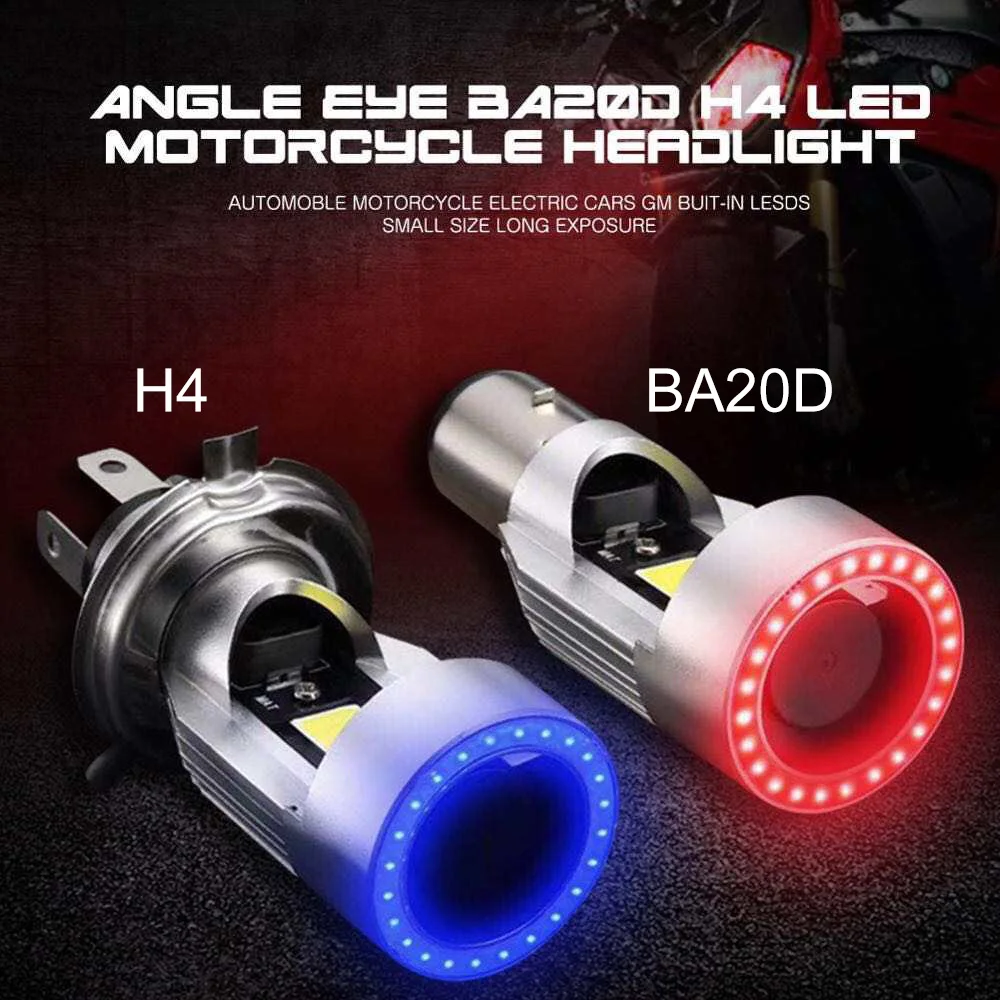 30W With Fans H4 BA20D Blue/Red Angel Eye LED Motorcycle Headlight Scooter Motorbike Headlamp Light Bulb DRL Accessories