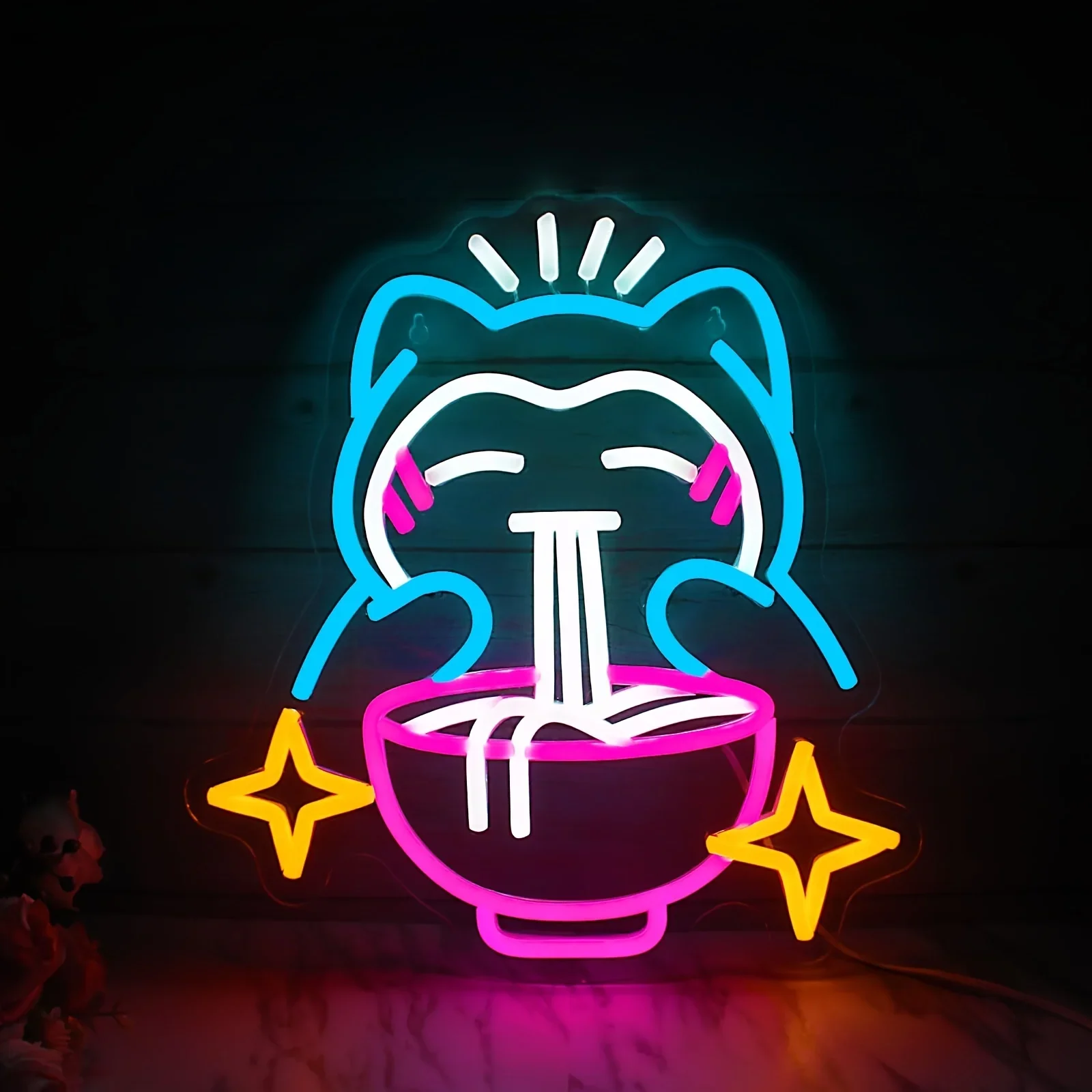 Eating Noodles Cat Neon Sign for Shop Decor USB Dimmable LED Wall Light for Ramen Restaurant Kitchen Aesthetic Home Wall Decor