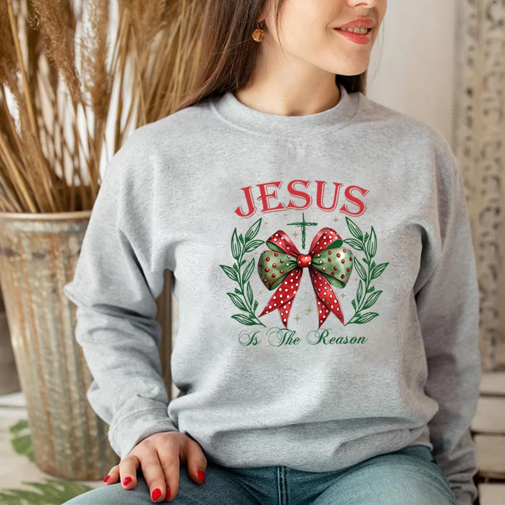 Jesus Is The Reason for The Season Sweatshirt Christmas Season Shirt Christmas Coquette Bow Sweater Christmas Jesus Sweatshirts