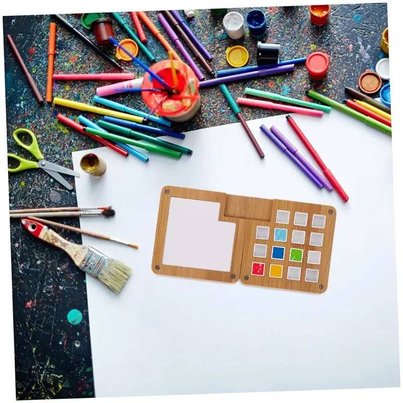 BAAG-2Pcs Box Paint Box Wooden Paint Palette Paint Pallet Tray DIY Pigment Case Mini Watercolor Palette Watercolor