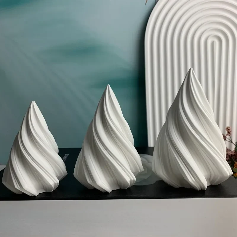 3D Conical Irregular Candle Mold Silicone Abstract Spiral Stripe Candle Mold Decor Rotate Christmas Tree Candle Silicone Mold