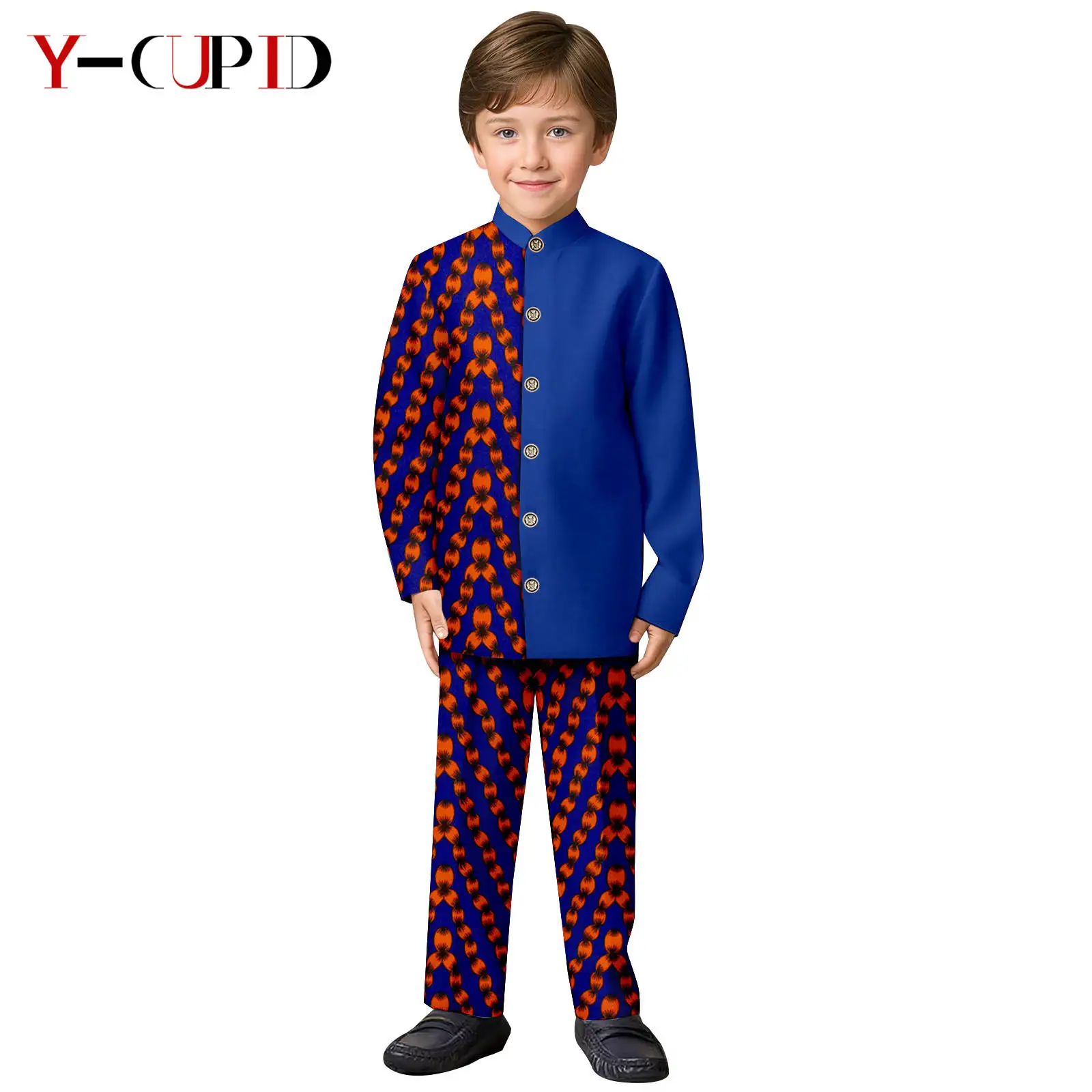 

Dashiki African Clothes for Kids Patchwork Print Top Coat and Pant Sets Bazin Riche Children Outwear Suits Boys Outfits 2546020