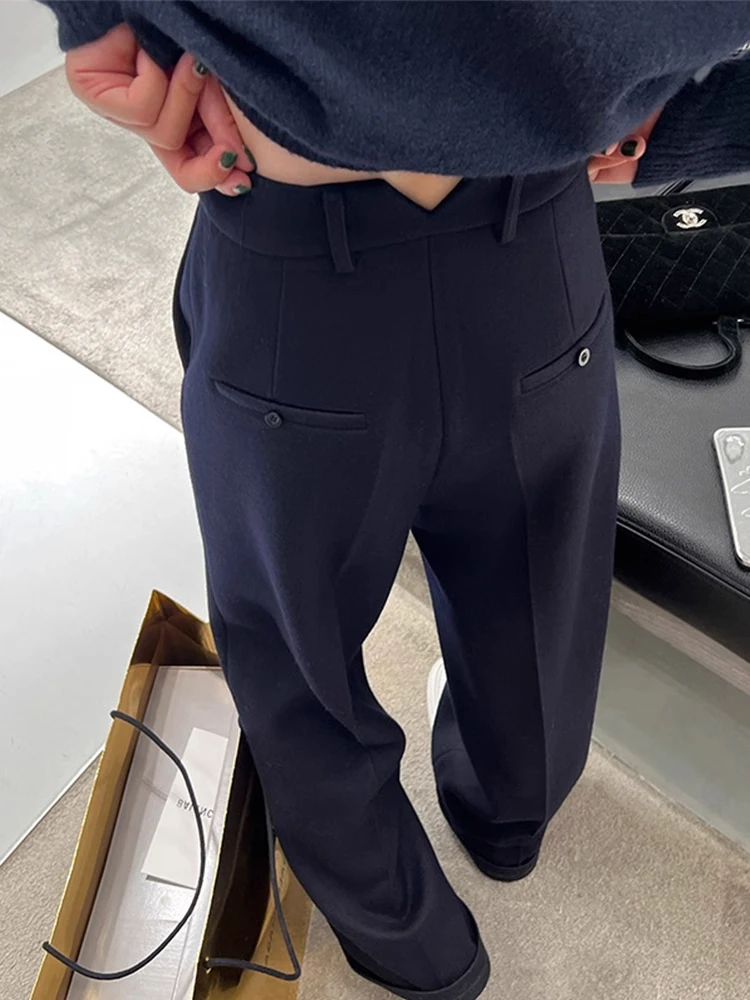 

Женские брюки-палаццо с высокой талией, прямые, в пол, в корейском стиле, для офиса, свободного кроя, с декоративными элементами