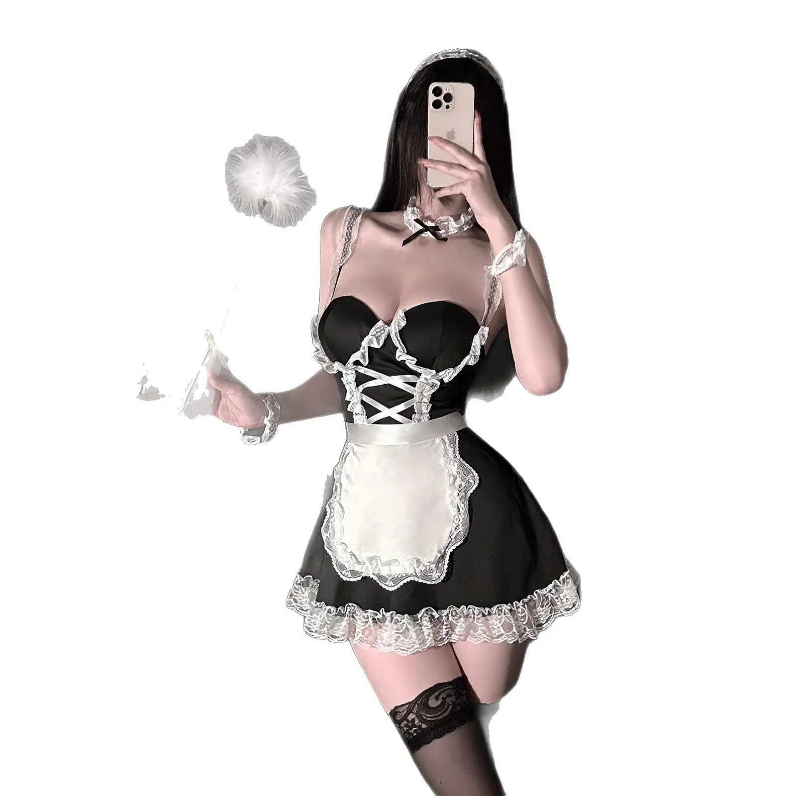 새롭고 섹시한 레이스 스트랩 메이드 의상, 성인 여성용 에로틱 란제리, 유방 패드, 매혹적인 애정, 나이트클럽 코스프레, 핫한 여성 드레스