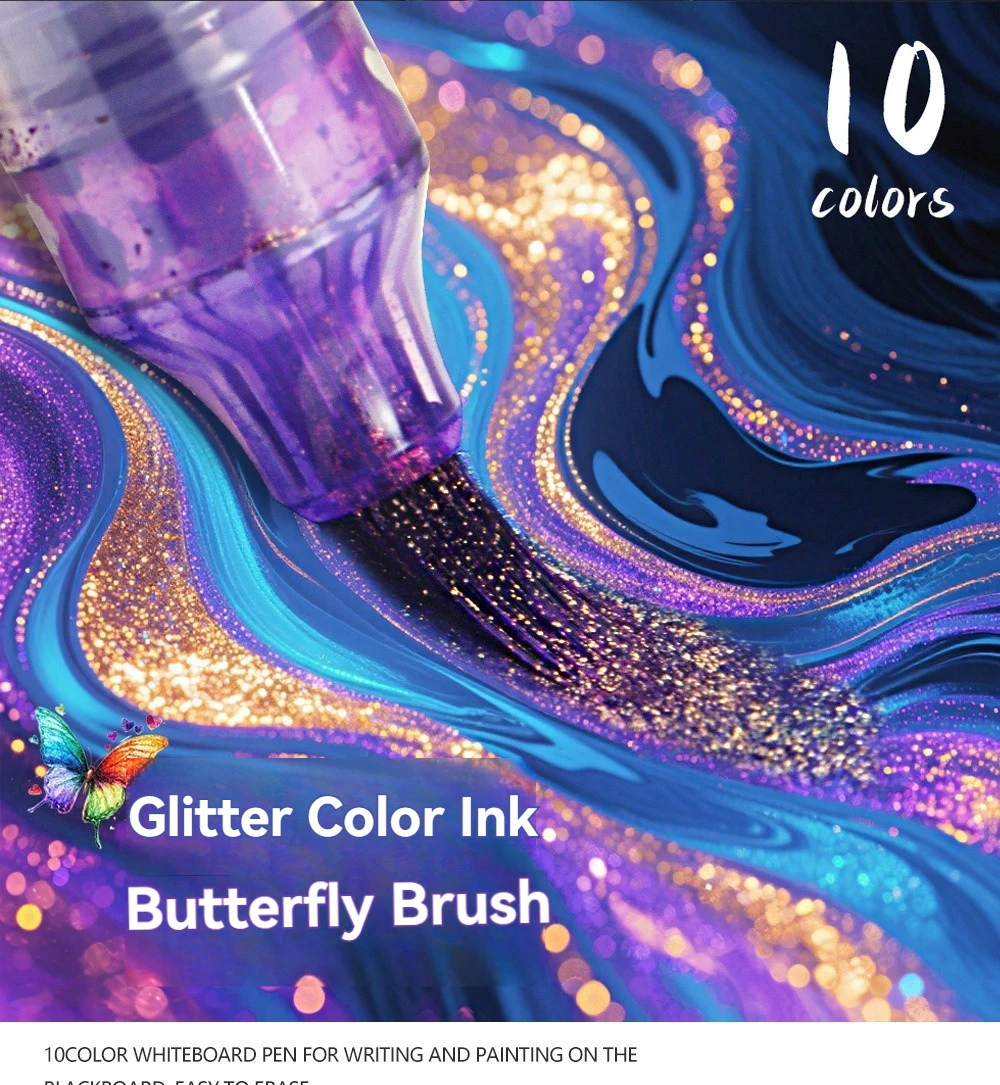 10 ألوان فرشاة فراشة علامات أكريليك أقلام طلاء لامعة لامعة ولامعة لصخور السيراميك والزجاج والخشب والنسيج سكرابوكينغ