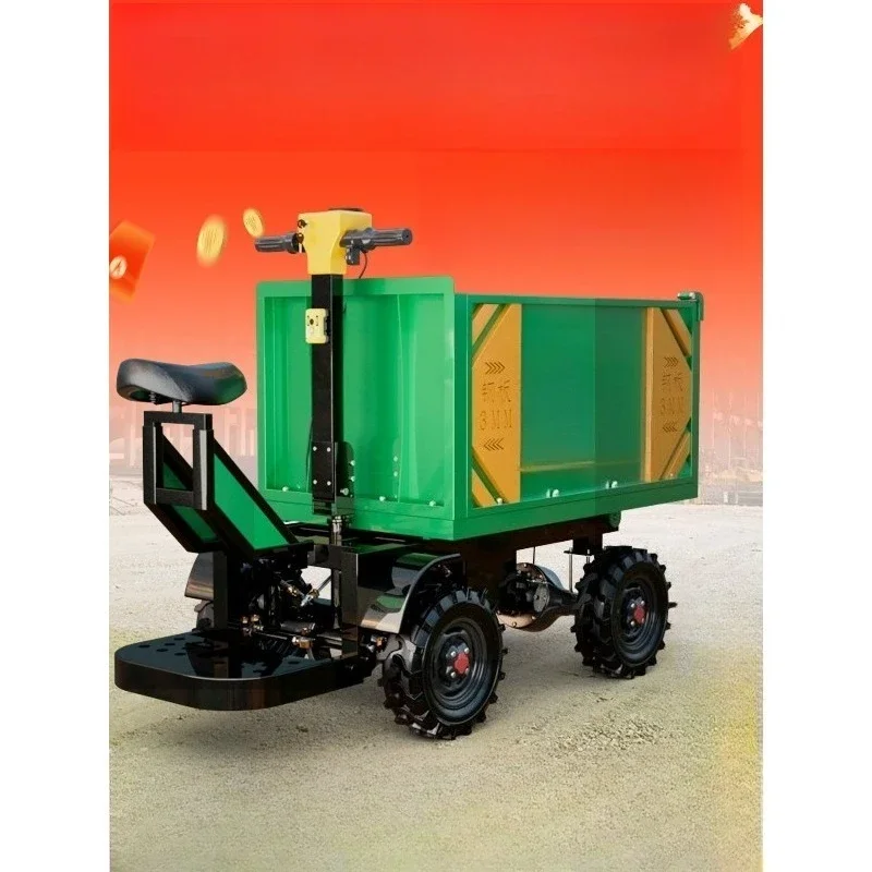 Electric Large Four-Wheeled Dump Truck Hand Push Ash Bucket Car for Construction Site Brick Mortar Farm Manure Agricultural Tra