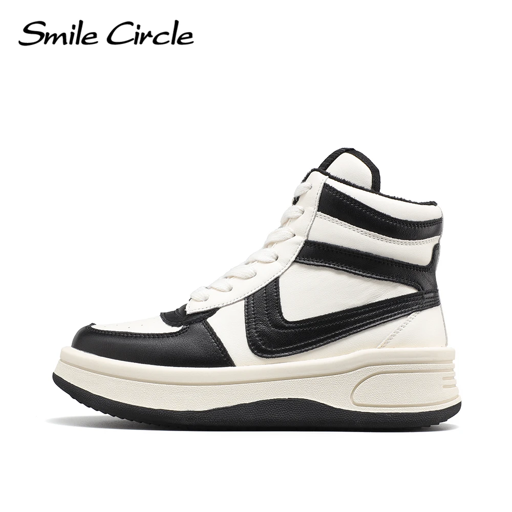 Smile Circle High Top Sneakers Women Winter owens Punk Style Flats Platform Sneakers Warm Plush Women Boots