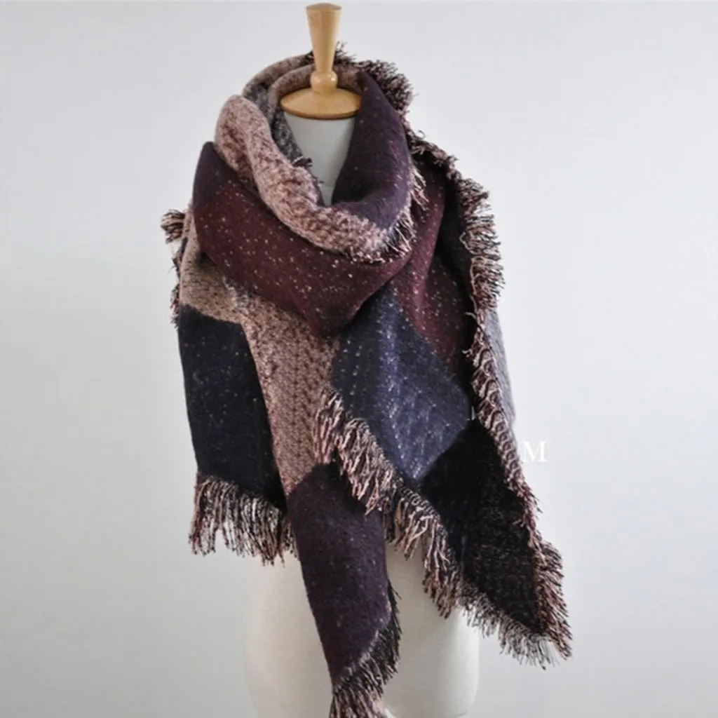 Women Contrast Color Tassel Scarf Retro Female Multi-Purpose Shawl Scarf шарф женский Elegant Womens Shawl Scarf Winter 2024 스카프