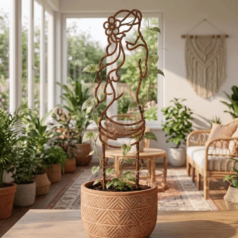 Iron Character Silhouette Plant Stand Hollow Out Strong Load Bearing Plant Fixed Frame Weather Resistance Plant Climbing Trellis
