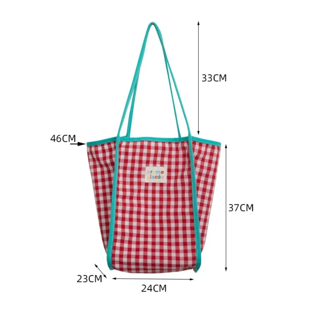 Women Canvas Shoulder Bag Red Plaid Books Daily Shopping Bags Students Bookbags Cotton Cloth Handbags Large Tote For Girls