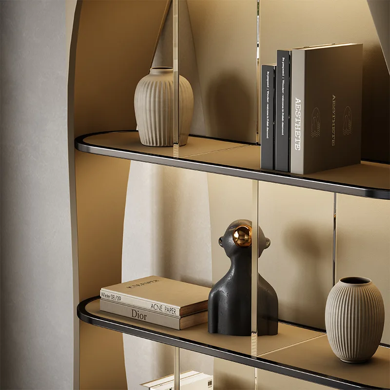 Light luxury bookshelf, study floor shelf, modern simple stainless steel office bookcase, display shelf
