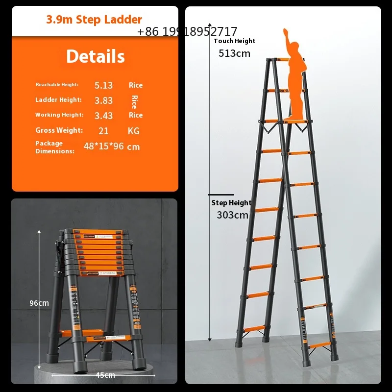 Thickened carbon steel telescopic ladder Multifunctional herringbone ladder Bamboo ladder Lifting folding engineering staircase