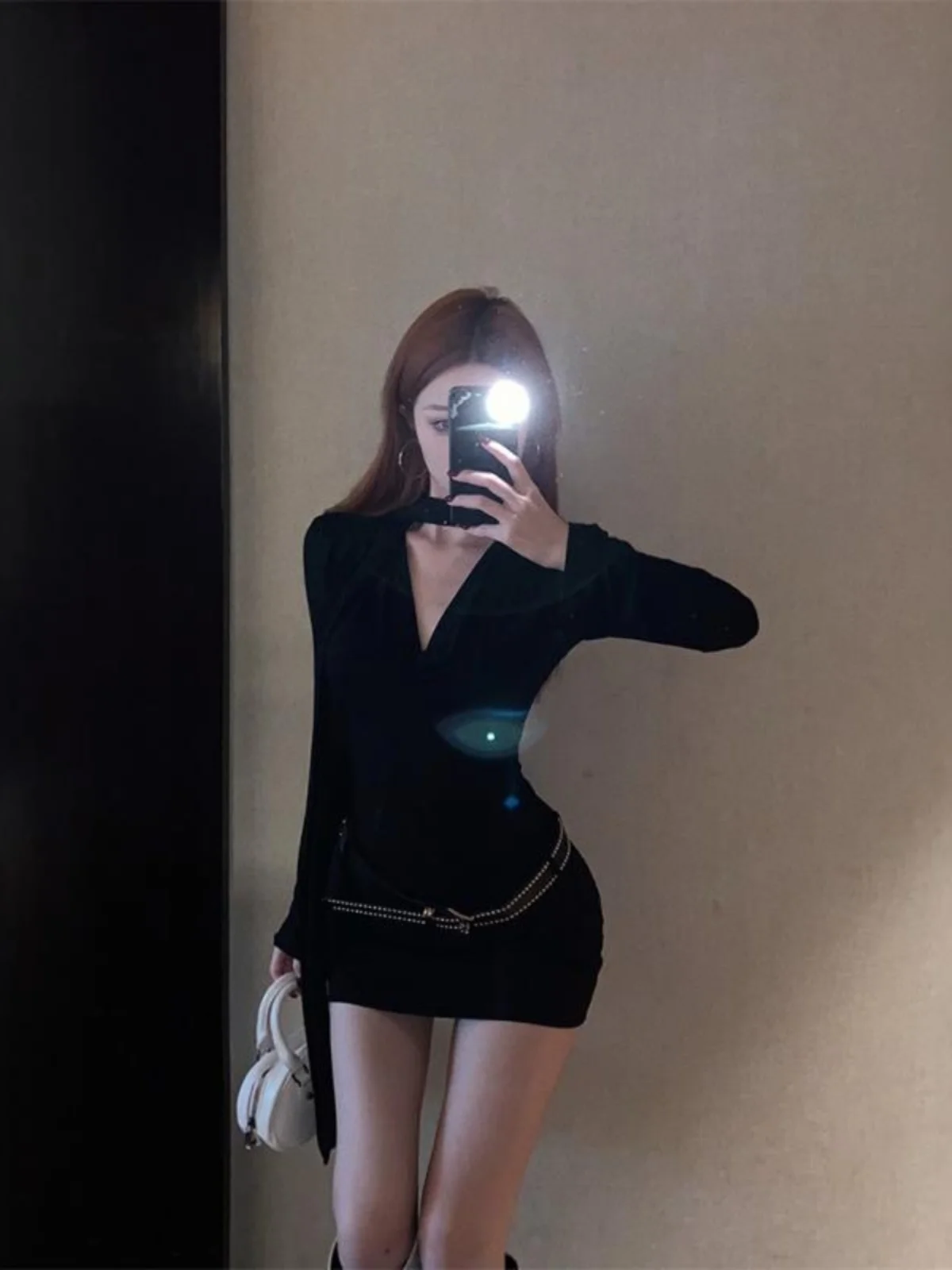 

Sexy Bla Dr Women's Fall Faion High Waist Long Sve Hanging Neline Skirt Bodycon Dr Trendy Chic Sle