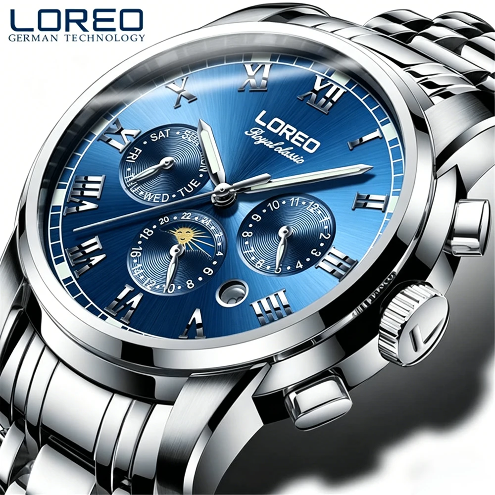 LOREO Top Brand Luxury Sapphire Waterproof Stainless Steel Watches Men's Automatic Mechanical Clock Seagull Movement Relogio