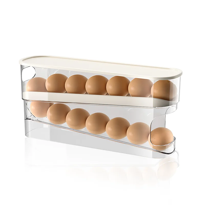 

Household Slide Egg Storage Box 2 Layers Automatic Rolling Egg Holder Rack Refrigerator Side Door Large Capacity Organizer