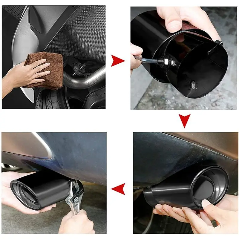 Reliable 1 Piece Car Exhaust Tip, Car Exhaust Pipe Modification Tail Throat Tail Pipe Universal Stainless Steel (Black)