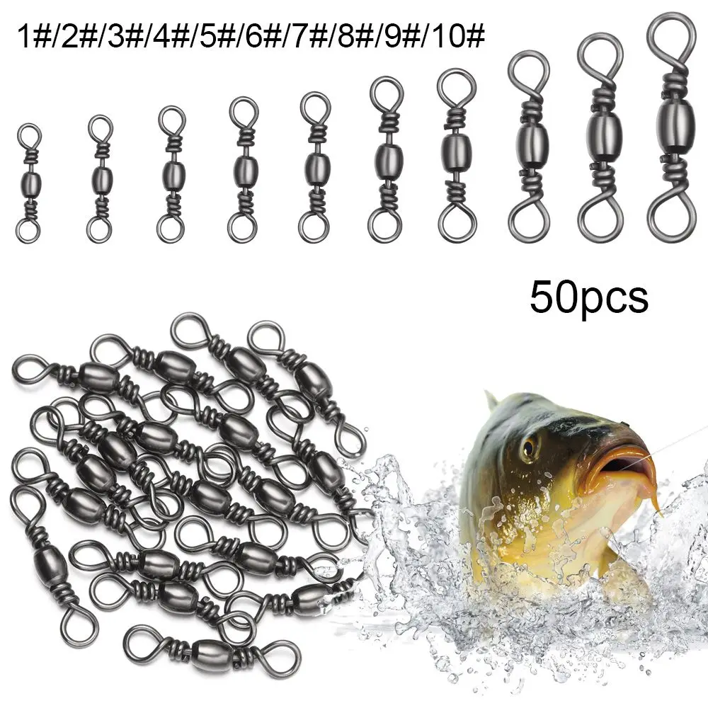 

50Pcs Fishing Bearing Rolling Swivel Solid Ring Fish Hooks Lures Connector 8-shaped Rotary Joint Fishing Accessories