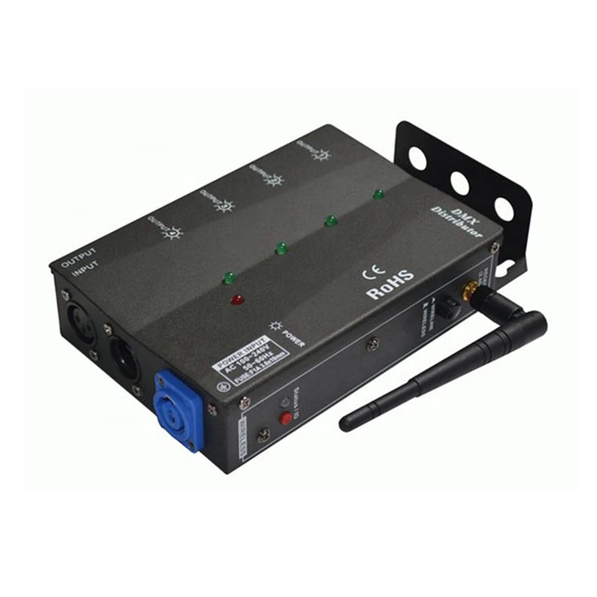 4 Way Wireless Separate DMX Splitter Distributor Booster DMX512/1990 Signal Data 1 Input 4 Output Side Installed Powercon In