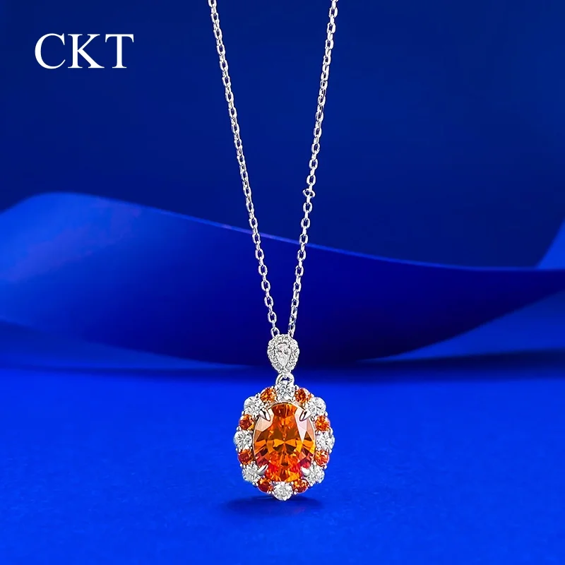 

CKT 8*10MM Moissanite Heavy Industry Paparacha Orange Nelace Luxury Diamond Oval Ice Flower Cut Women's Jewelry Faion Accories
