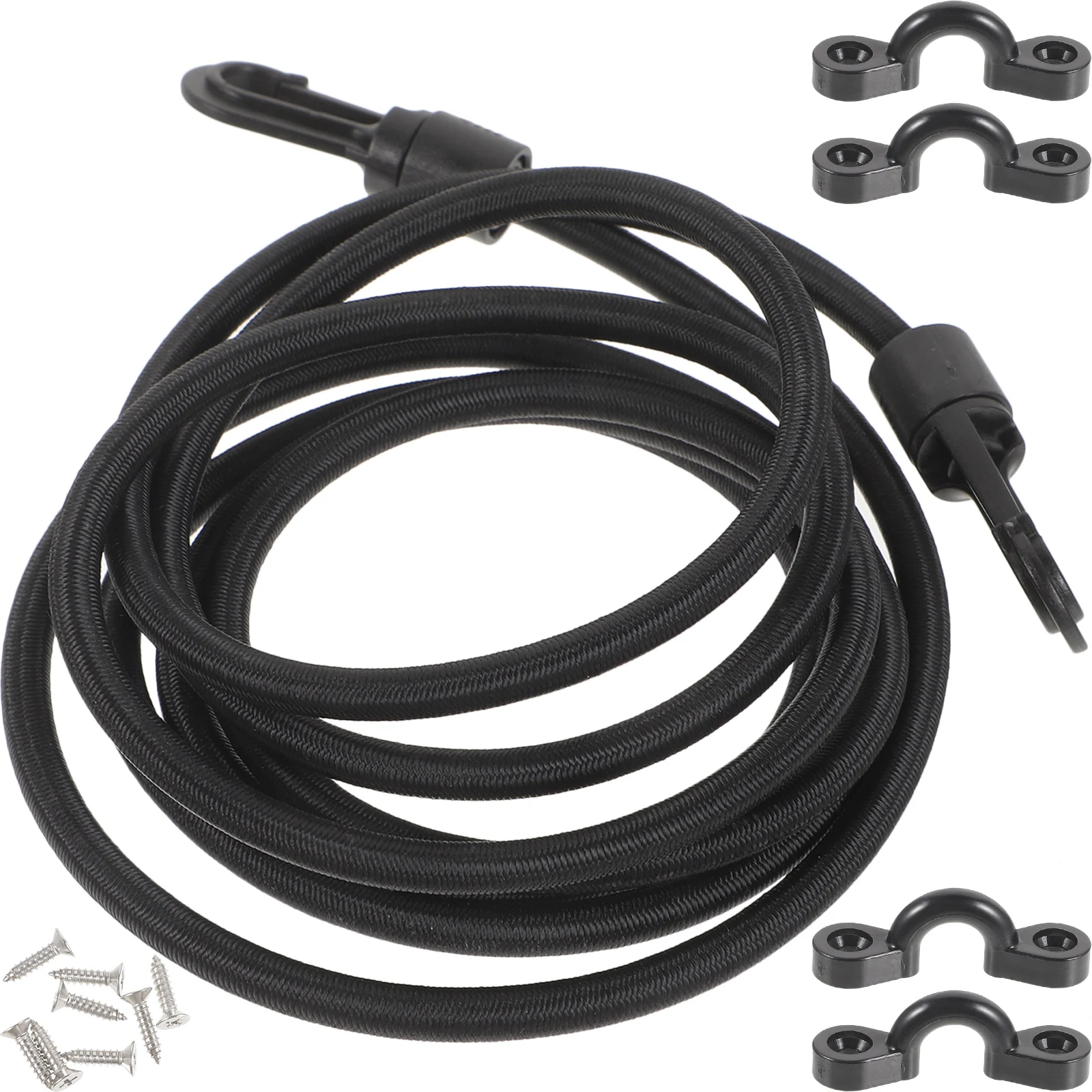 

Black 2M Elastic Rope Set Double Hooks Kayak Accessories Boats Canoes Dock Mooring Line Ropes Cargo Net Trampoline Lightweight