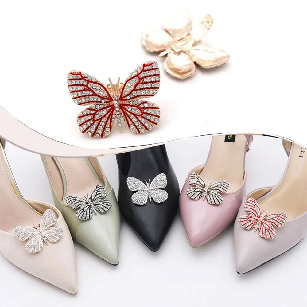 Crystal Rhinestone Shoe Clip Charm Buckle Brooches Butterfly Shiny Decorative Clip Clamp Replacement Shoe Flower Decoration