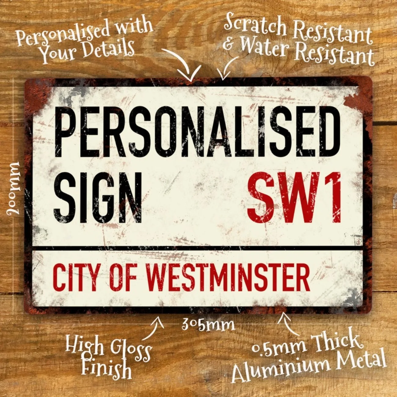 Custom Personalised Street Road Metal Sign - Custom Text/Post Code, Waterproof Retro Vintage Wall/Door Decor Accessory. - view 2