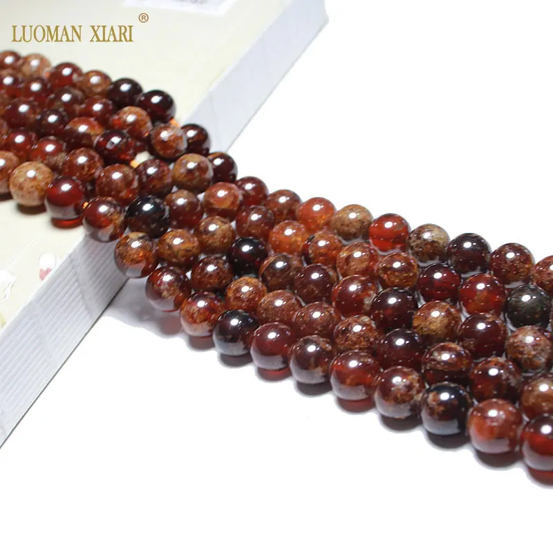 

LUOMAN XIARI 100% Natural Orange Garnet Round Gemstone Beads for Jewelry Making Diy Bracelet Necklace Material Strand15''