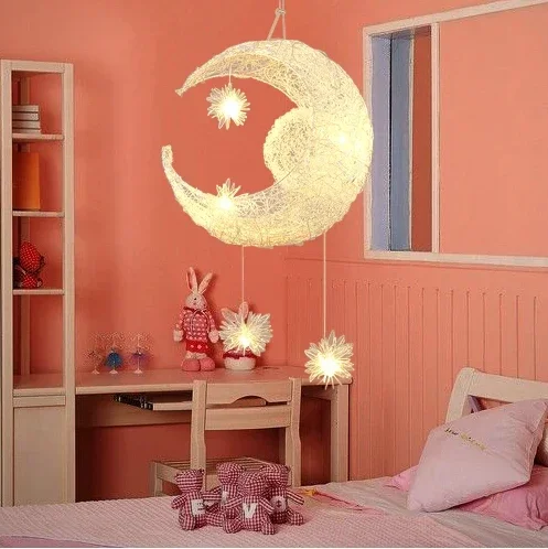 Lampu gantung LED bintang bulan Modern lampu liontin kilau de sala untuk anak-anak kamar tidur anak-anak lampu plafon perlengkapan lampu