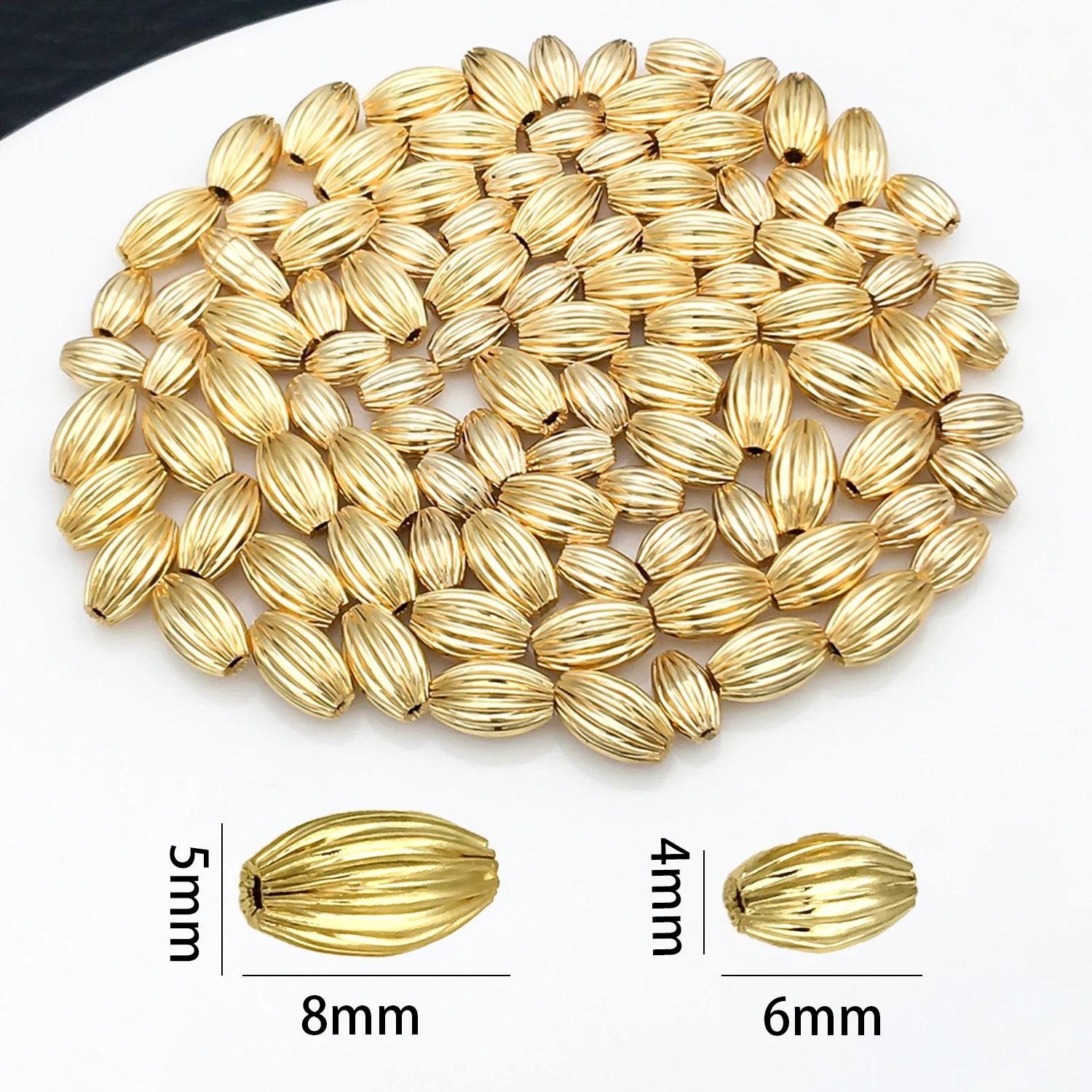 10pcs 18K Gold Color Plated Brass Round Pumpkin Beads Spacer Beads Jewelry Making Supplies DIY Necklaces Accessories ﻿
